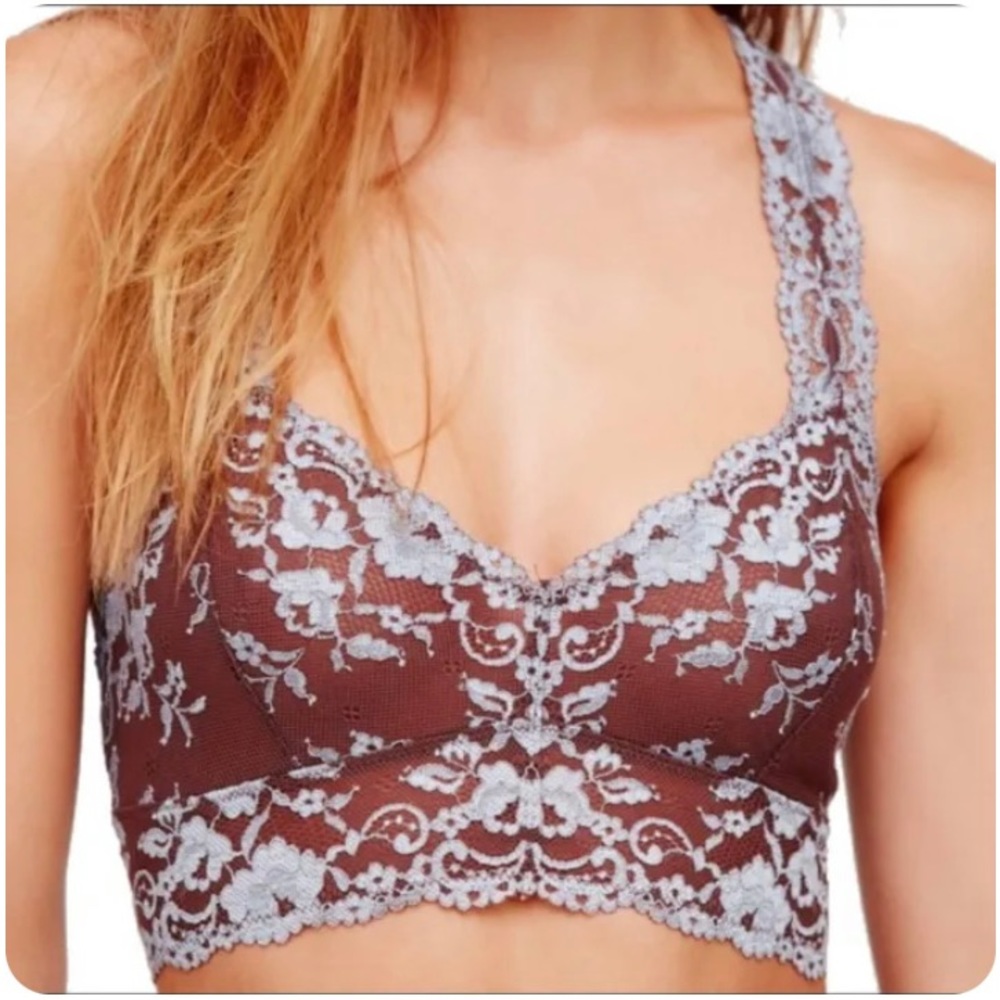 Free People Wild Roses in Mocha/Blue Racerback Bralette
